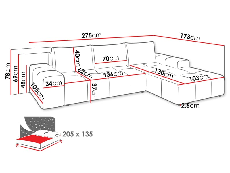 Falor 3-sits Bäddsoffa med divan Vänstervänd - Beige - Möbler - Soffa - Bäddsoffa - Hörnbäddsoffa