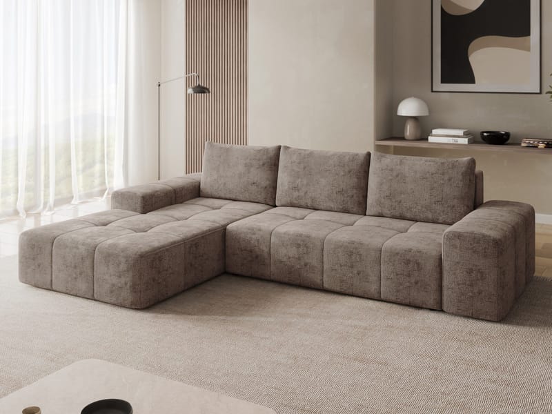 Falor 3-sits Bäddsoffa med divan Vänstervänd - brun - Möbler - Soffa - Bäddsoffa - Hörnbäddsoffa