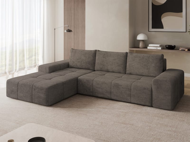 Falor 3-sits Bäddsoffa med divan Vänstervänd - brun - Möbler - Soffa - Bäddsoffa - Hörnbäddsoffa