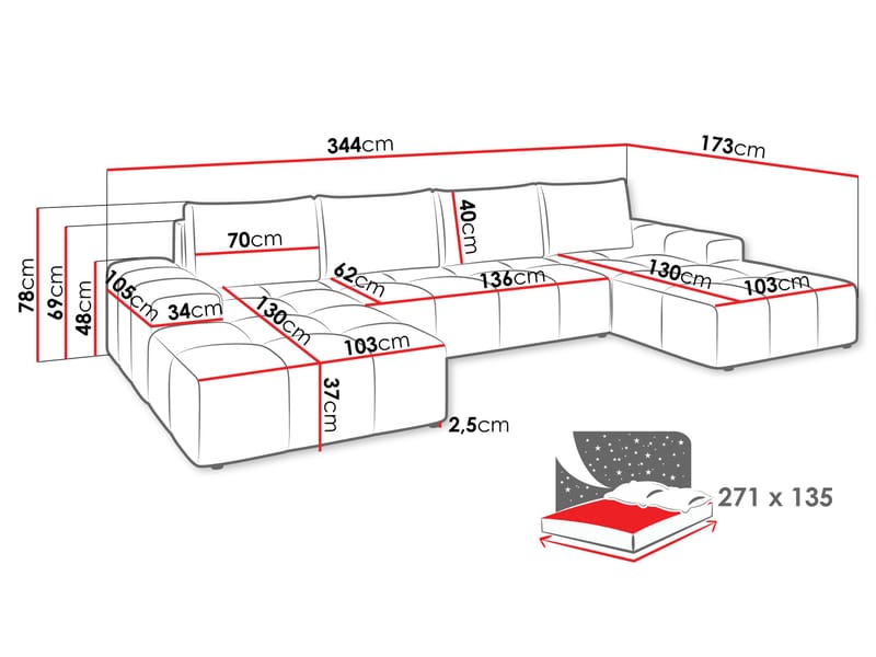 Falor 5-sits U-formad bäddsoffa - Beige - Möbler - Soffa - Bäddsoffa - Hörnbäddsoffa