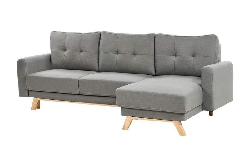 Faustin Hörnbäddsoffa 3-sits - Grå/Ljust trä - Möbler - Soffa - Bäddsoffa - Hörnbäddsoffa