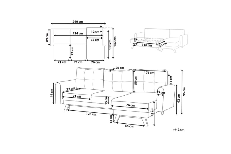Faustin Hörnbäddsoffa 3-sits - Grå/Ljust trä - Möbler - Soffa - Bäddsoffa - Hörnbäddsoffa