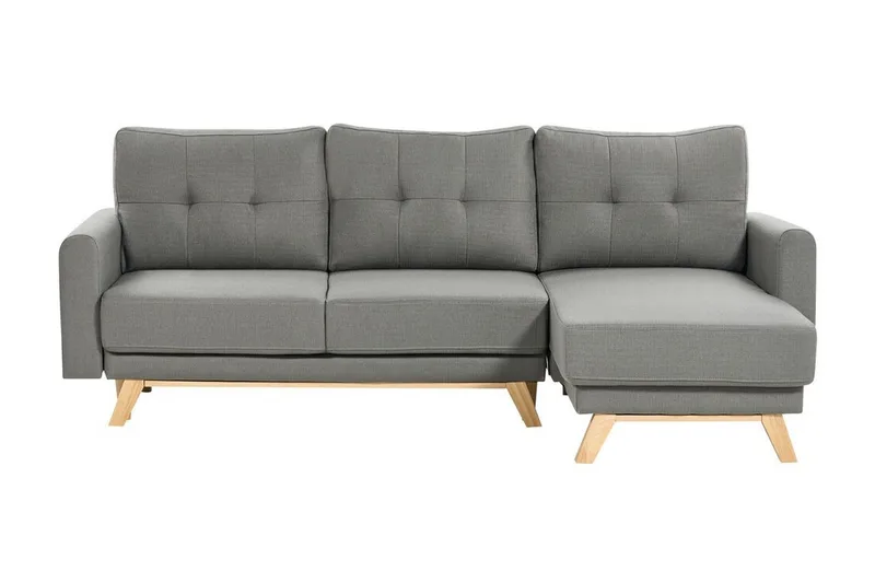 Faustin Hörnbäddsoffa 3-sits, Grå/Ljust trä