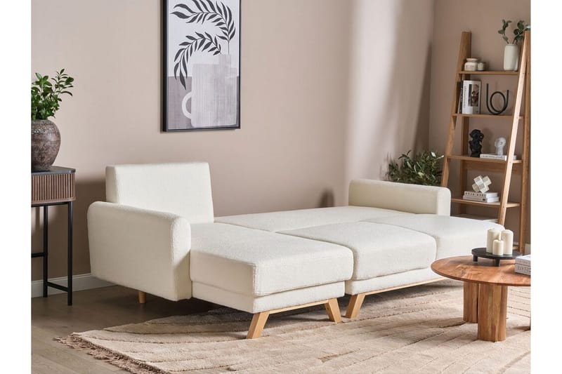 Faustin Hörnbäddsoffa 3-sits - Vit/Ljust trä - Möbler - Soffa - Bäddsoffa - Hörnbäddsoffa