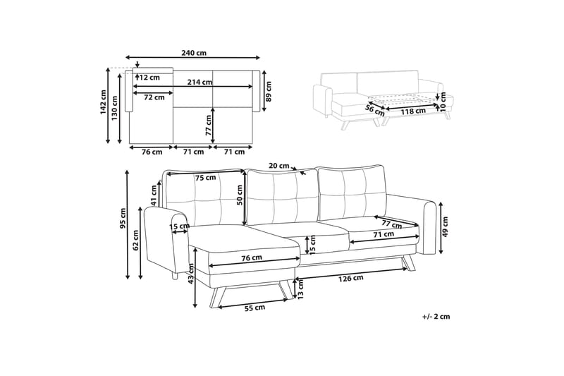 Faustin Hörnbäddsoffa 3-sits - Vit/Ljust trä - Möbler - Soffa - Bäddsoffa - Hörnbäddsoffa