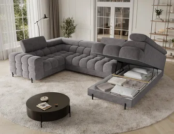 Fectory 6-sits Bubblig Hörnbäddsoffa med Schäslong och förvaring Höger - Aura 04 - Möbler - Soffa - Bäddsoffa - Hörnbäddsoffa