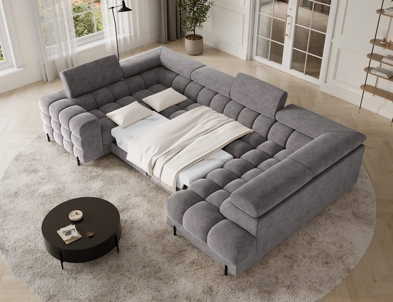 Fectory 6-sits Bubblig Hörnbäddsoffa med Schäslong och förvaring Höger - Aura 04 - Möbler - Soffa - Bäddsoffa - Hörnbäddsoffa