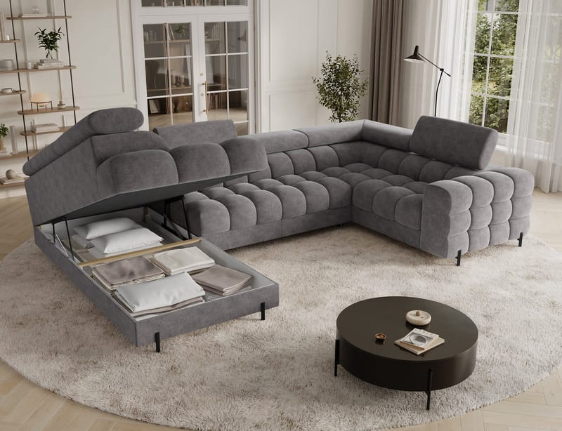 Fectory 6-sits Bubblig Hörnbäddsoffa med Schäslong och förvaring Vänster - Aura 04 - Möbler - Soffa - Bäddsoffa - Hörnbäddsoffa