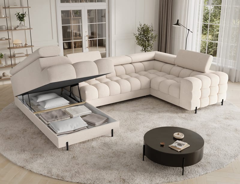 Fectory 6-sits Bubblig Hörnbäddsoffa med Schäslong och förvaring Vänster - Calmora 18 - Möbler - Soffa - Bäddsoffa - Hörnbäddsoffa