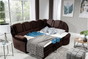 Fica Bädsoffa med Schäslong Höger - Brun - Möbler - Soffa - Bäddsoffa - Bäddsoffa längsbäddad