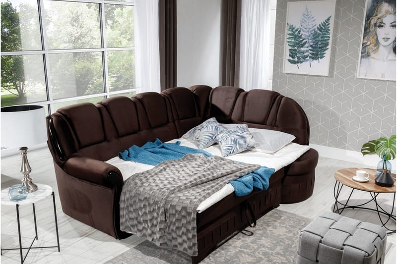 Fica Bädsoffa med Schäslong Höger - Brun - Möbler - Soffa - Bäddsoffa - Bäddsoffa längsbäddad