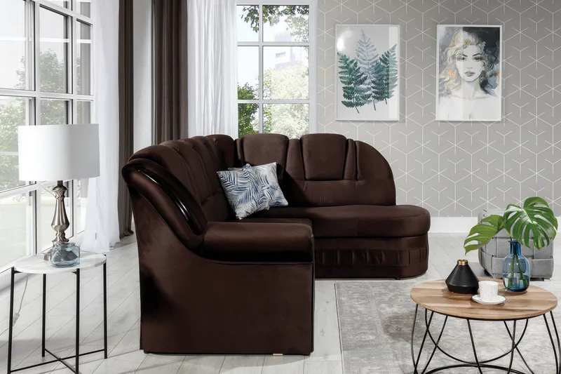 Fica Bädsoffa med Schäslong Höger - Brun - Möbler - Soffa - Bäddsoffa - Bäddsoffa längsbäddad