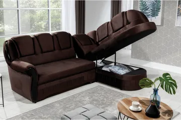 Fica Bädsoffa med Schäslong Höger - Brun - Möbler - Soffa - Bäddsoffa - Bäddsoffa längsbäddad