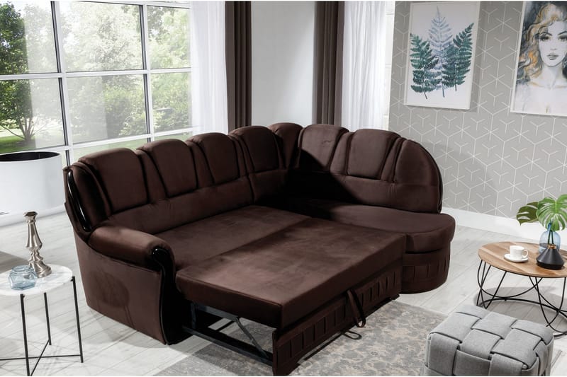 Fica Bädsoffa med Schäslong Höger - Brun - Möbler - Soffa - Bäddsoffa - Bäddsoffa längsbäddad