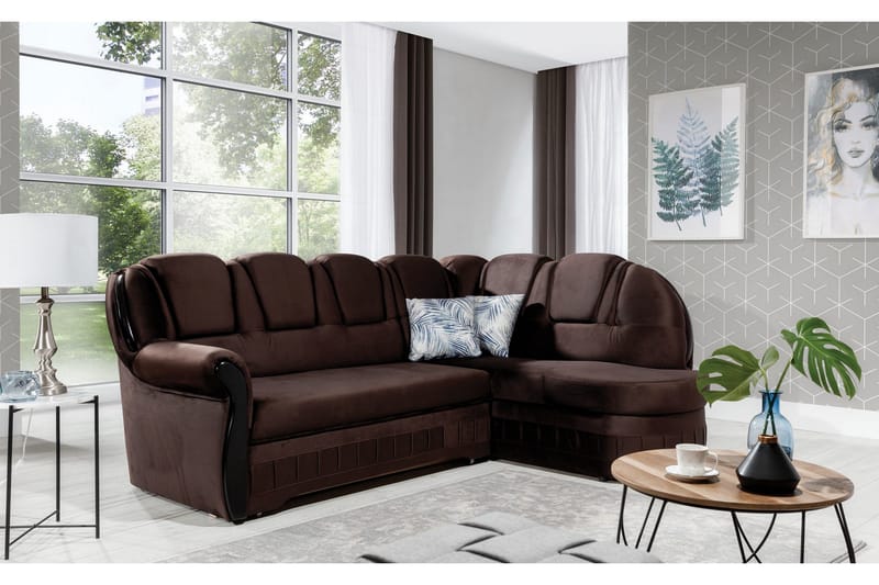 Fica Bädsoffa med Schäslong Höger - Brun - Möbler - Soffa - Bäddsoffa - Bäddsoffa längsbäddad