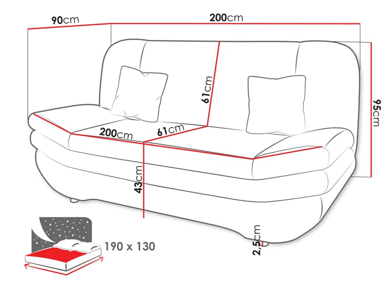 Figurelle 3-sits Bäddsoffa - svart - Möbler - Soffa - Bäddsoffa - 2 sits bäddsoffa