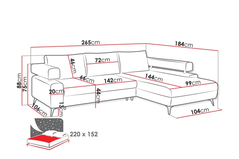 Fito Bäddsoffa med Divan 3-sits - Rosa - Möbler - Soffa - Bäddsoffa - Bäddsoffa divan