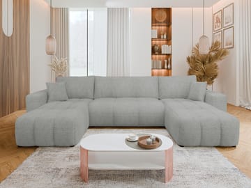 Flo 4-sits U-formad Bäddsoffa 130x266 cm med Förvaring i Boucle - Ljusgrå - Möbler - Soffa - Bäddsoffa - U bäddsoffa