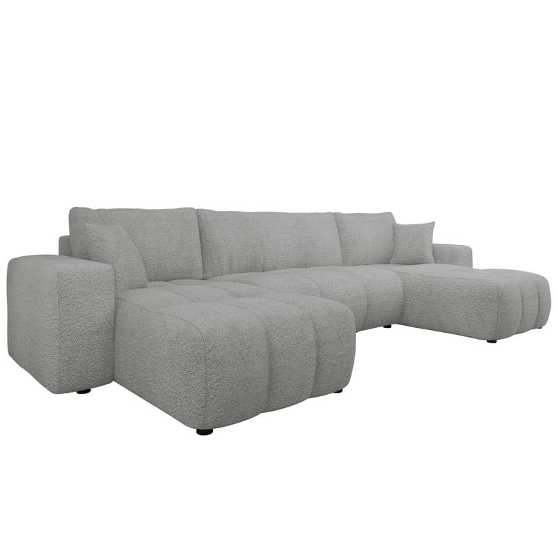 Flo 4-sits U-formad Bäddsoffa 130x266 cm med Förvaring i Boucle, Ljusgrå