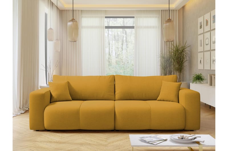 Flo Bäddsoffa 3-sits i Plysch - Gul - Möbler - Soffa - Bäddsoffa - 3 sits bäddsoffa