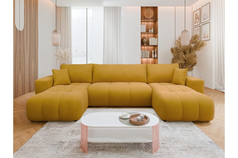 Flo Bäddsoffa Dubbeldivan 4-sits i Plysch - Beige - Möbler - Soffa - Bäddsoffa - U bäddsoffa