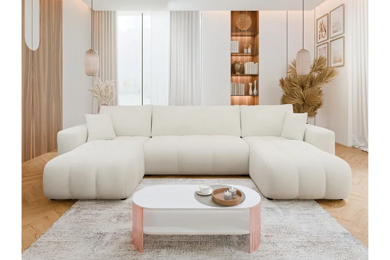 Flo Bäddsoffa Dubbeldivan 4-sits i Plysch - Vit - Möbler - Soffa - Bäddsoffa - U bäddsoffa