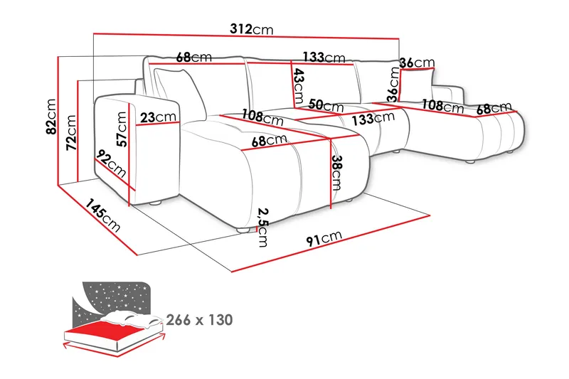 Flo Bäddsoffa Dubbeldivan 4-sits - Ljusgrå - Möbler - Soffa - Bäddsoffa - U bäddsoffa