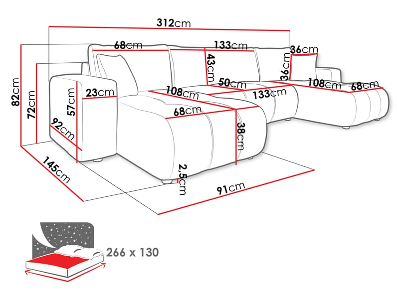Flo Bäddsoffa Dubbeldivan 4-sits - Vit - Möbler - Soffa - Bäddsoffa - U bäddsoffa