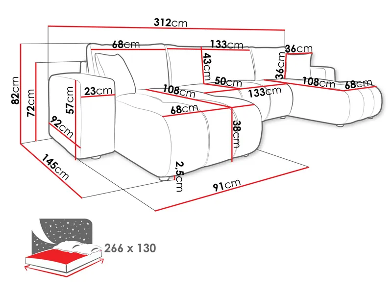 Flo Bäddsoffa Dubbeldivan 4-sits - Vit - Möbler - Soffa - Bäddsoffa - U bäddsoffa