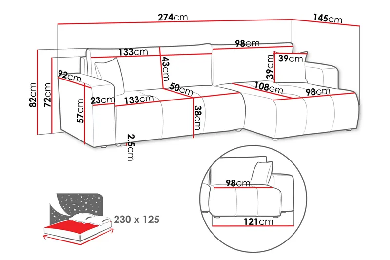 Flo Bäddsoffa med Divan 3-sits - Grå - Möbler - Soffa - Bäddsoffa - Bäddsoffa divan