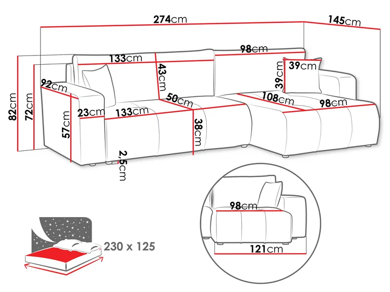 Flo Bäddsoffa med Divan 3-sits - Grå - Möbler - Soffa - Bäddsoffa - Bäddsoffa divan