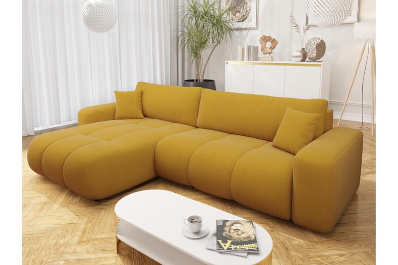 Flo Bäddsoffa med Divan 3-sits i Plysch - Gul - Möbler - Soffa - Bäddsoffa - Bäddsoffa divan