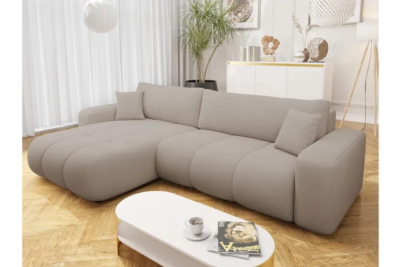 Flo Bäddsoffa med Divan 3-sits i Plysch - Beige - Möbler - Soffa - Bäddsoffa - Bäddsoffa divan
