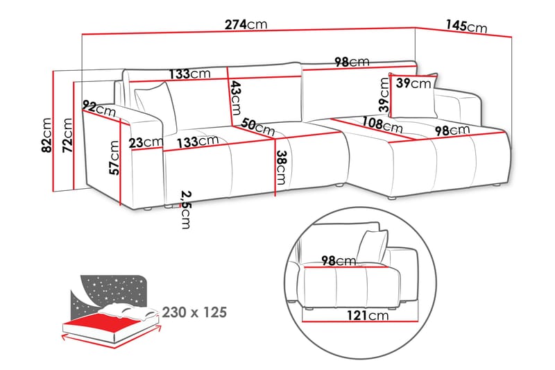 Flo Bäddsoffa med Divan 3-sits - Orange - Möbler - Soffa - Bäddsoffa - Bäddsoffa divan