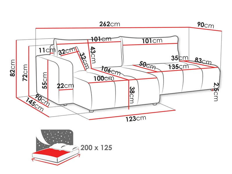 Flo Bäddsoffa med Divan 4-sits - Svart - Möbler - Soffa - Bäddsoffa - Bäddsoffa divan