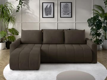 Fynrican 3-sits Bäddsoffa med divan - Polo 877 (mörkbrun) - Möbler - Soffa - Bäddsoffa - Hörnbäddsoffa