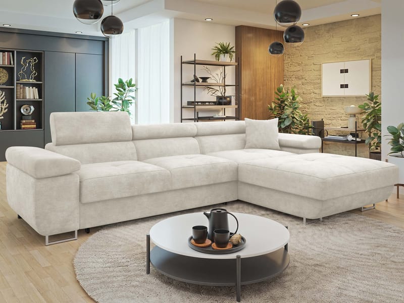Gabina 3-sits Bäddsoffa med divan - beige - Möbler - Soffa - Bäddsoffa - Hörnbäddsoffa