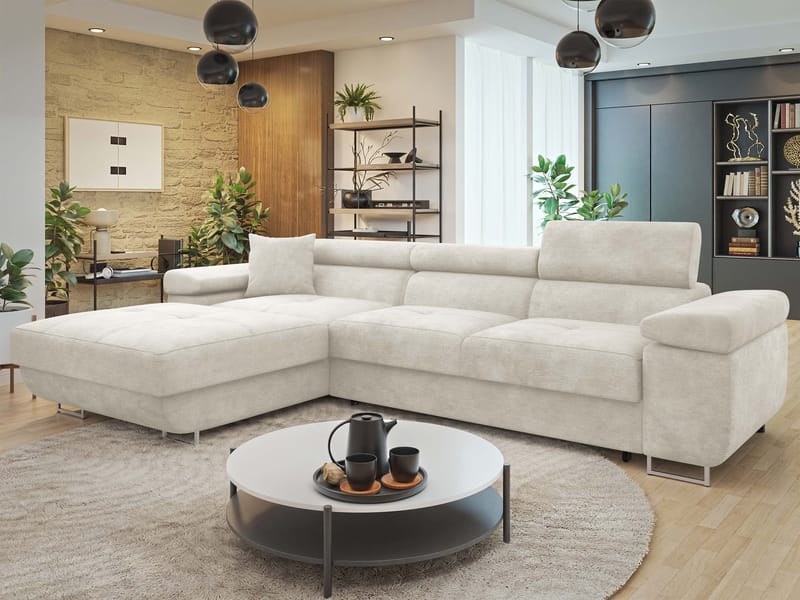 Gabina 3-sits Bäddsoffa med divan - beige - Möbler - Soffa - Bäddsoffa - Hörnbäddsoffa