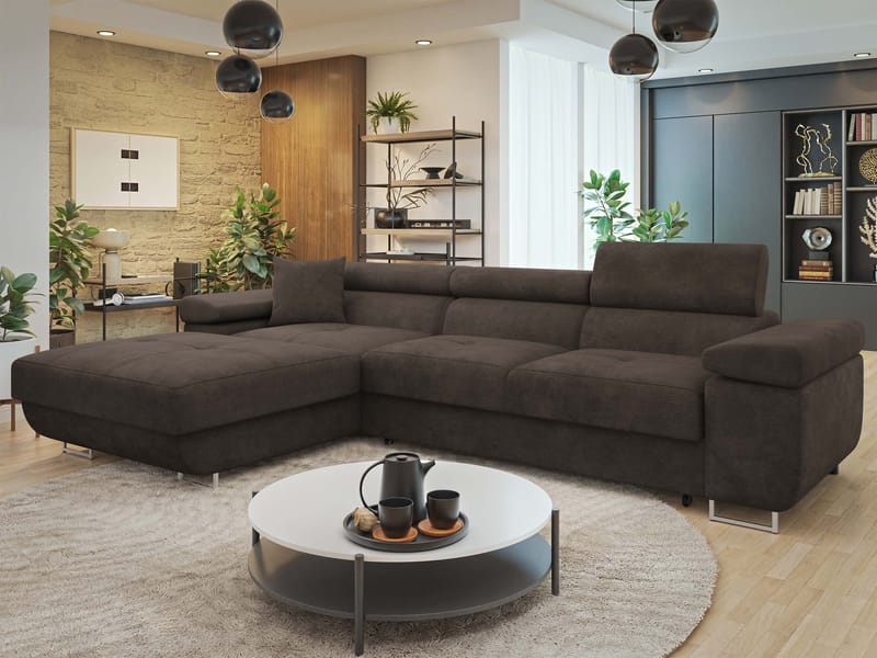 Gabina 3-sits Bäddsoffa med divan - brun - Möbler - Soffa - Bäddsoffa - Hörnbäddsoffa