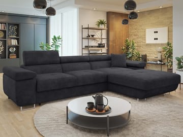 Gabina 3-sits Bäddsoffa med divan - svart - Möbler - Soffa - Bäddsoffa - Hörnbäddsoffa