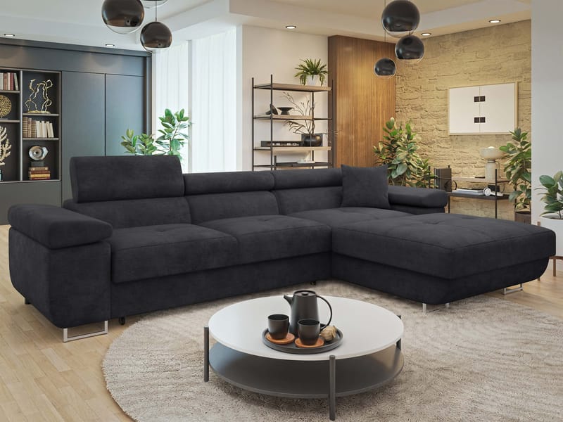 Gabina 3-sits Bäddsoffa med divan - svart - Möbler - Soffa - Bäddsoffa - Hörnbäddsoffa