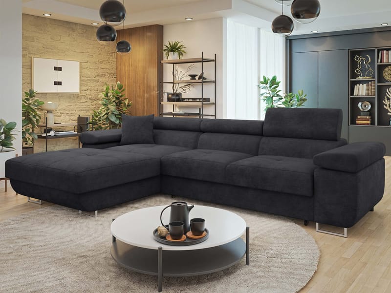 Gabina 3-sits Bäddsoffa med divan - svart - Möbler - Soffa - Bäddsoffa - Hörnbäddsoffa