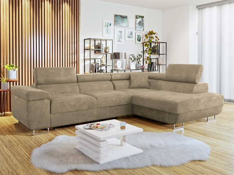 Gabina 4-sits Bäddsoffa med schäslong - beige - Möbler - Soffa - Bäddsoffa - Hörnbäddsoffa