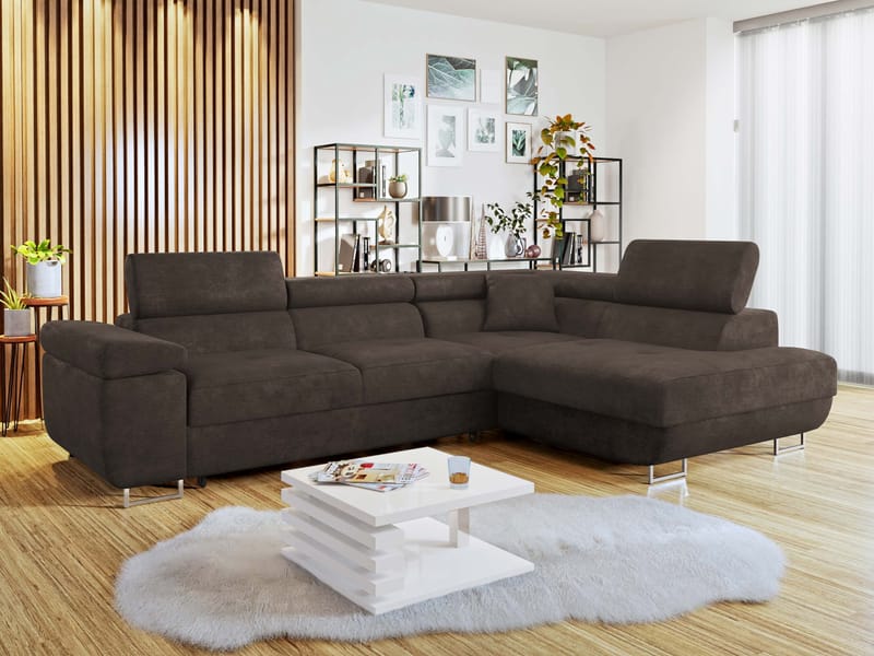 Gabina 4-sits Bäddsoffa med schäslong - brun - Möbler - Soffa - Bäddsoffa - Bäddsoffa längsbäddad