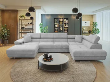 Gabina 5-sits U-formad bäddsoffa med divan och schäslong - grå - Möbler - Soffa - Bäddsoffa - Hörnbäddsoffa