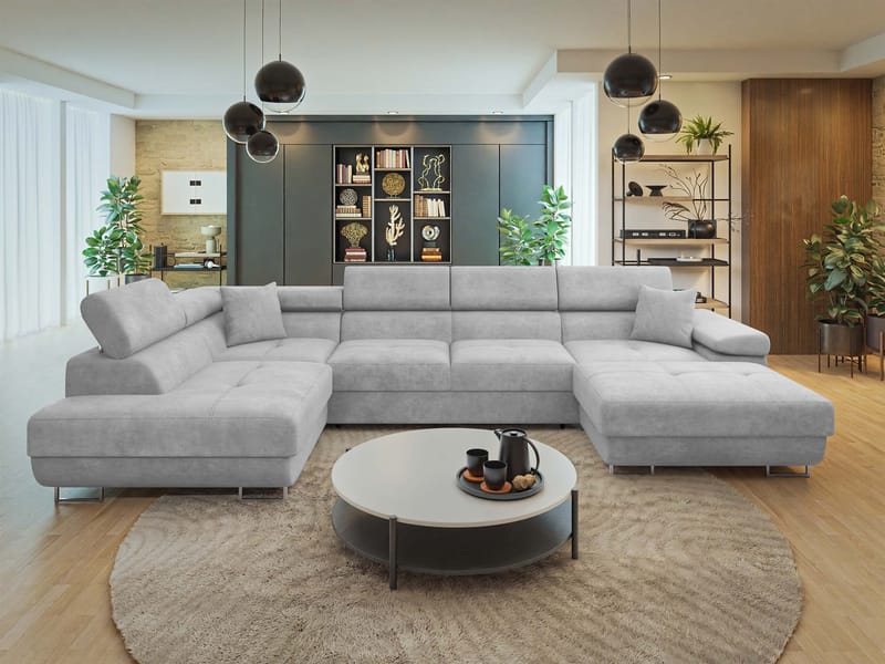 Gabina 5-sits U-formad bäddsoffa med divan och schäslong - grå - Möbler - Soffa - Bäddsoffa - Hörnbäddsoffa