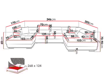 Gabina 5-sits U-formad bäddsoffa med divan och schäslong - Lumo 55 - Möbler - Soffa - Bäddsoffa - Hörnbäddsoffa
