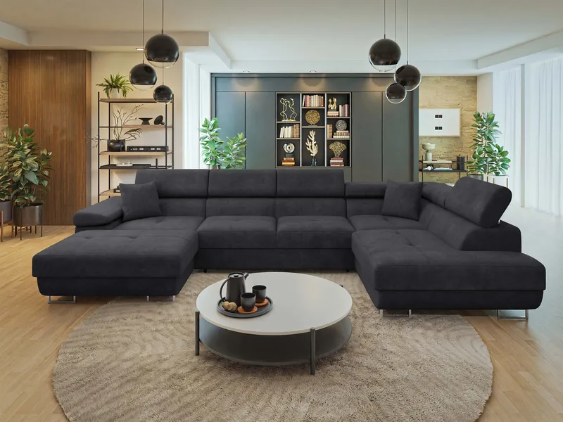 Gabina 5-sits U-formad bäddsoffa med divan och schäslong - svart - Möbler - Soffa - Bäddsoffa - Hörnbäddsoffa