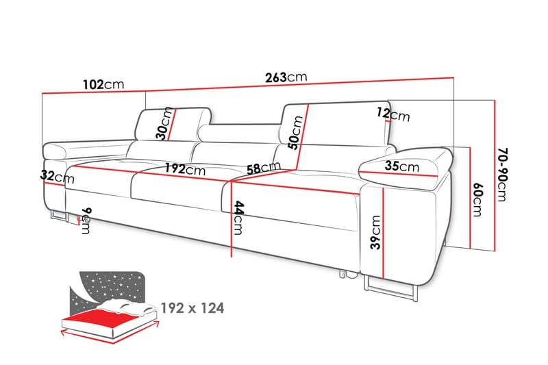 Gabina Bäddsoffa 3-sits i Manchester - Svart - Möbler - Soffa - Bäddsoffa - 3 sits bäddsoffa