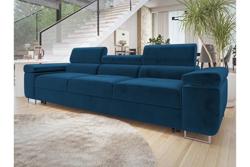 Gabina Bäddsoffa 3-sits i Plysch - Blå - Möbler - Soffa - Bäddsoffa - 3 sits bäddsoffa